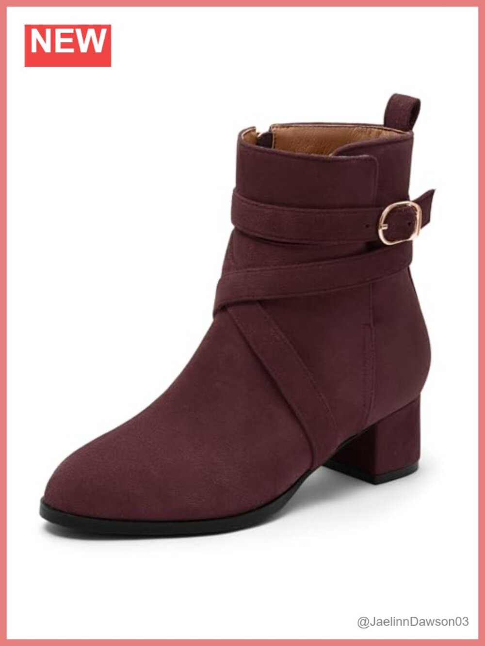 Womens Chunky Heel Ankle Booties Suede Block Heel Buckle Boots